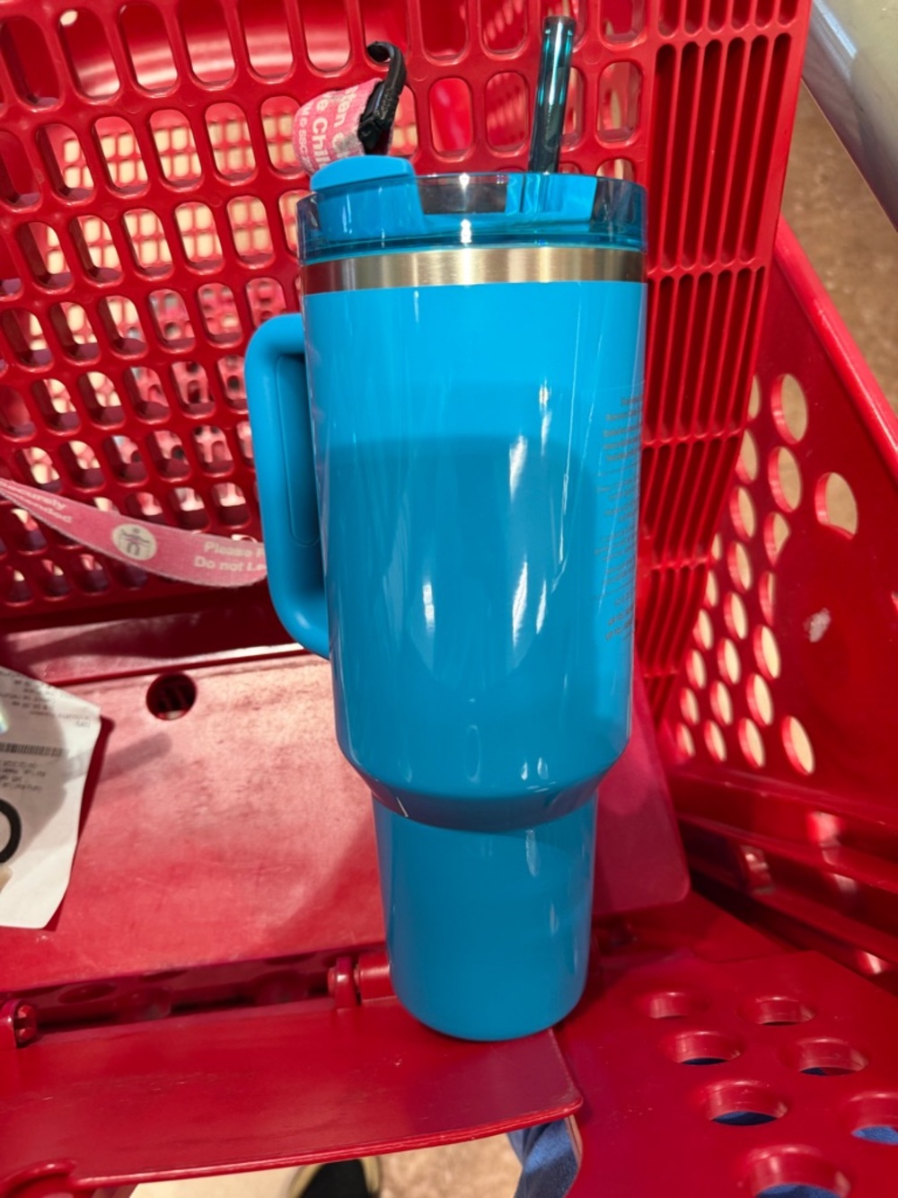 Blue Insulated Travel Tumbler with Handle and Straw